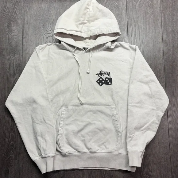 Stussy Dice Logo Pigment Dyed Hoodie White Medium Heavy Cotton Skate - Picture 2 of 9